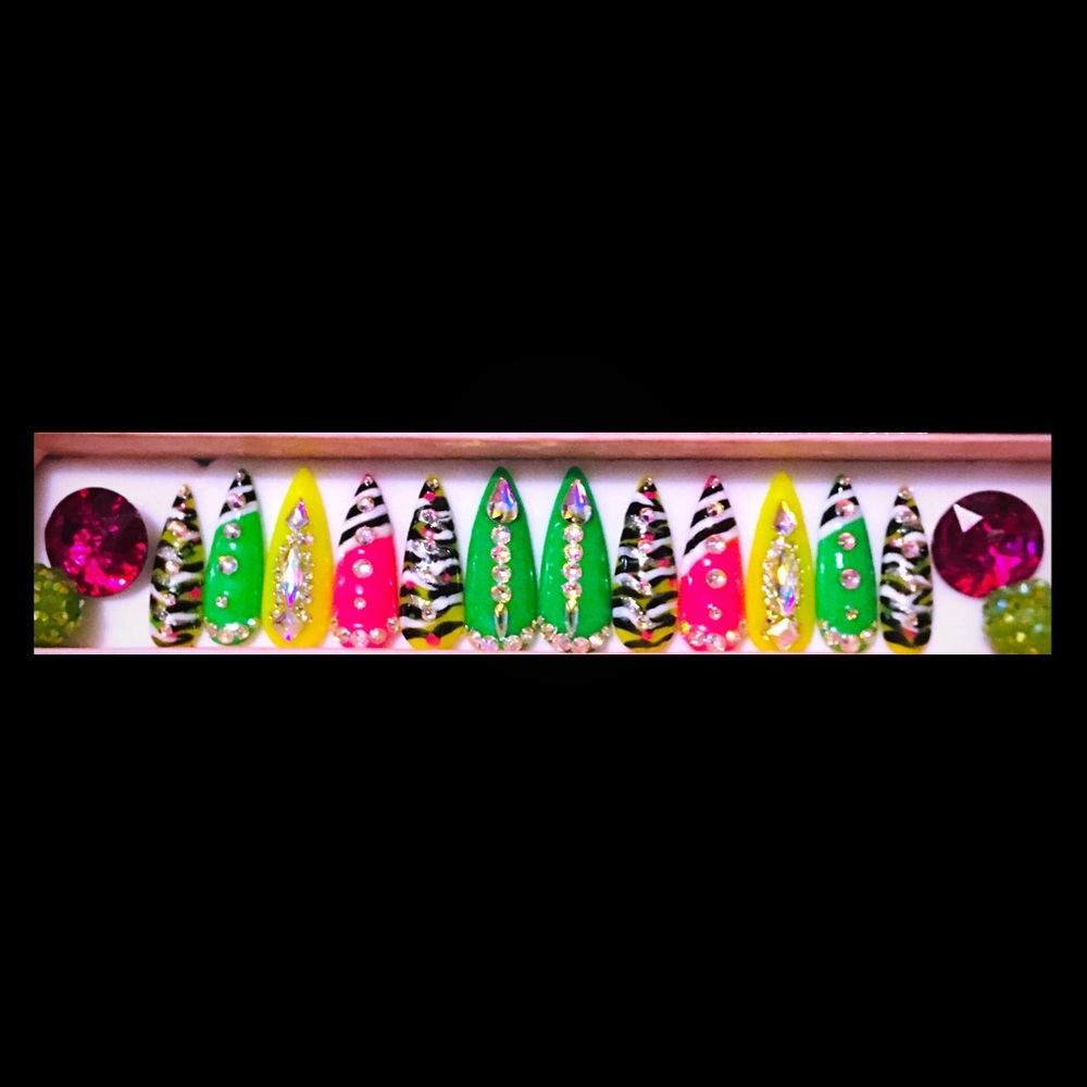 Neon Bling Press On Nails Size Ex Small 3,6,5,7,9